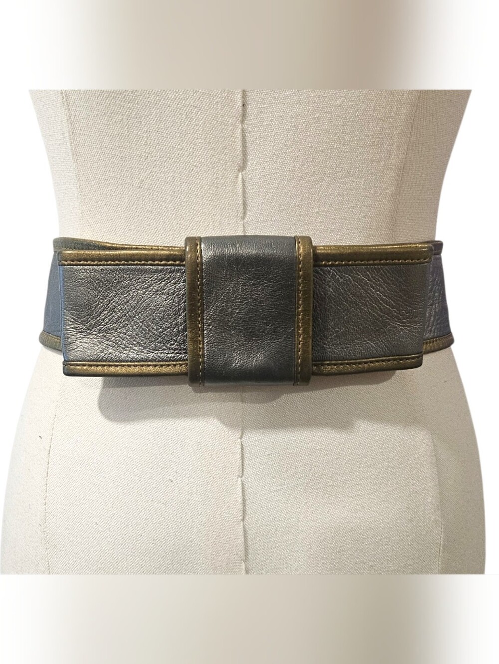Witchery Silver Gold Bow Leather Wide Waist Belt